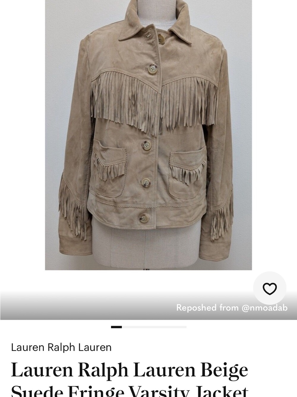Lauren Ralph Lauren Beige Suede Fringe Jacket